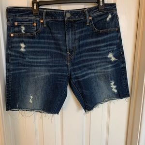 American Eagle AIRFLEX DISTRESSED Dark DENIM Cut Off Shorts 36 x7 Athletic Fit